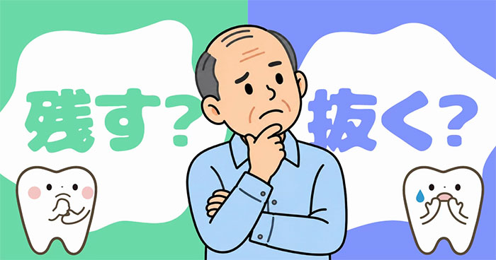 歯を残すか抜くかを悩む初老の男性